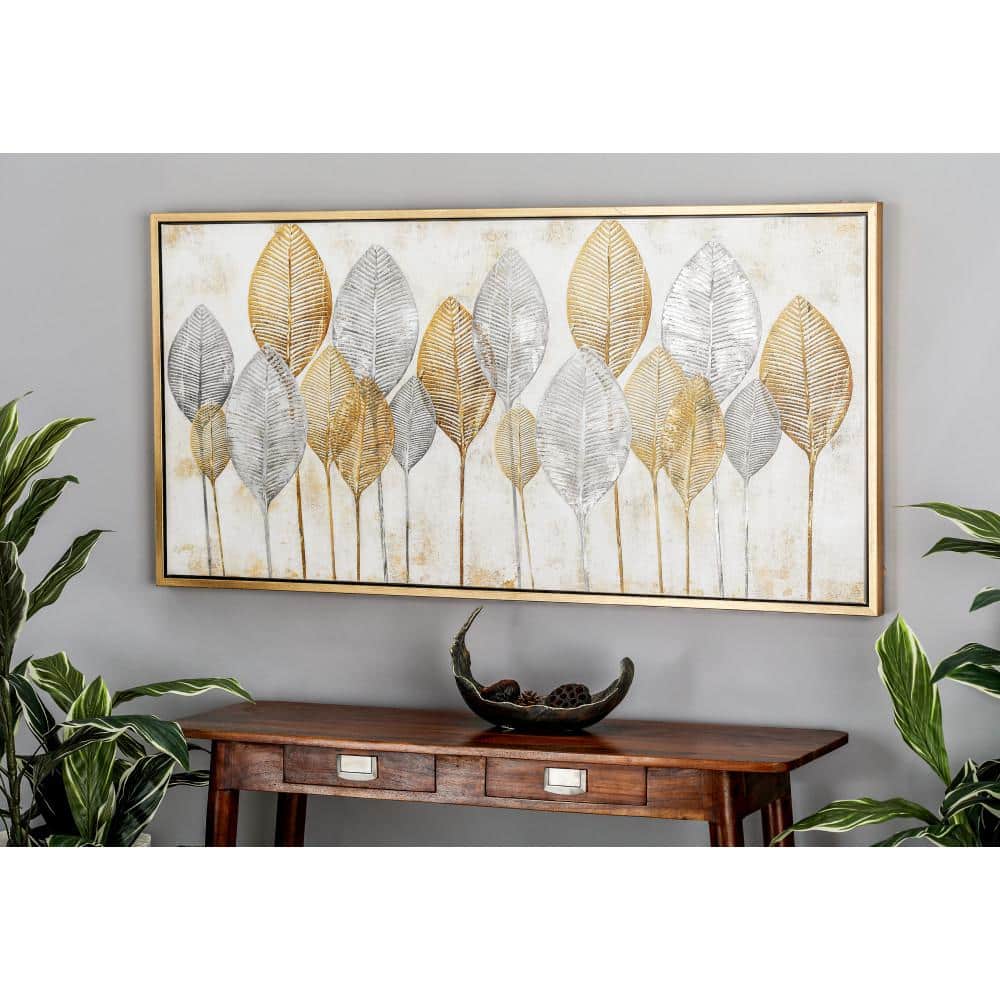 Modern Brown and Gray Botanical Canvas Framed Wall Art