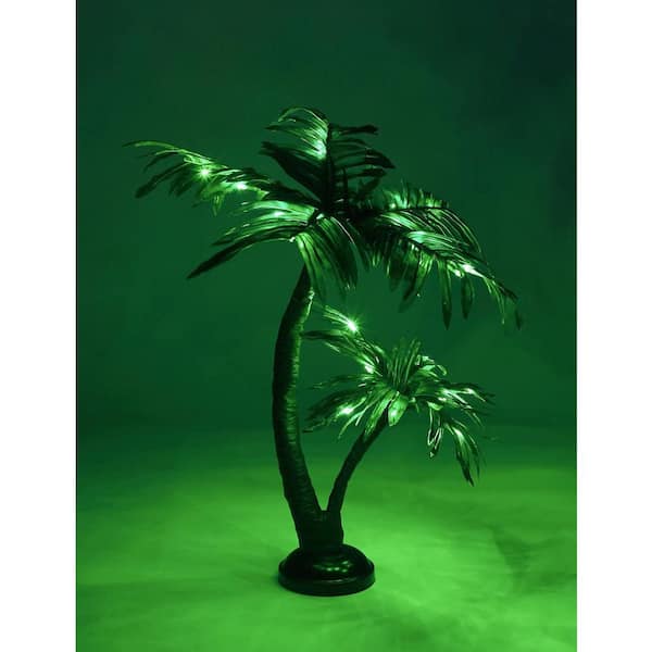 Lightshare 2 ft. Pre-Lit Twins Palm Tree Bonsai Artificial Christmas Tree 25 LED Lights Green Light Built-In Timer