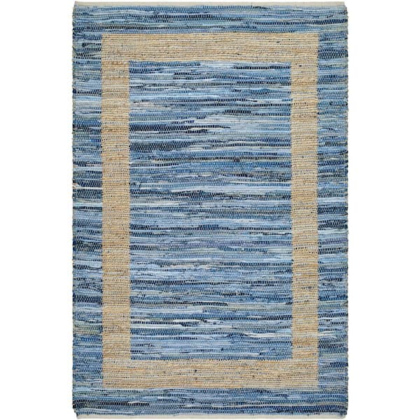 Livabliss Jean Blue/Tan Border 5 ft. x 8 ft. Indoor Area Rug