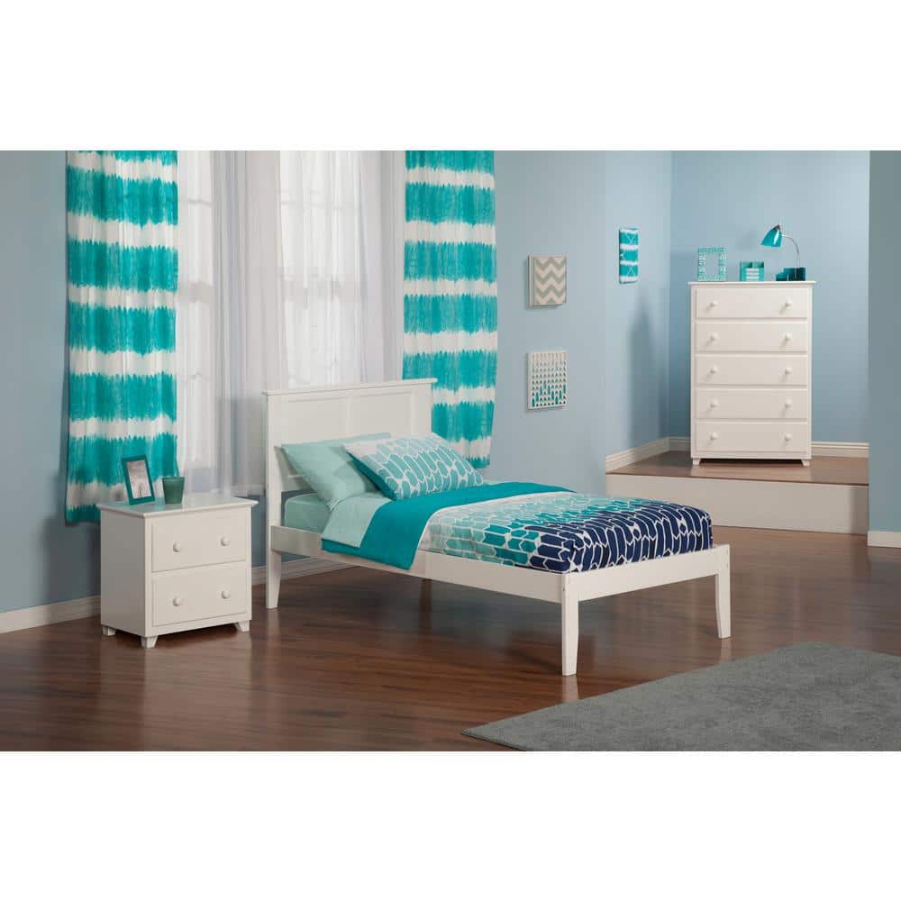 Madison Twin White Solid Wood Platform Bed with Storage Drawer