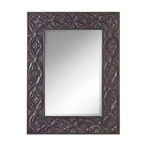 Filament Design Sundry 40 in. x 30 in. Brushed Silver Carved Framed Wall Mirror