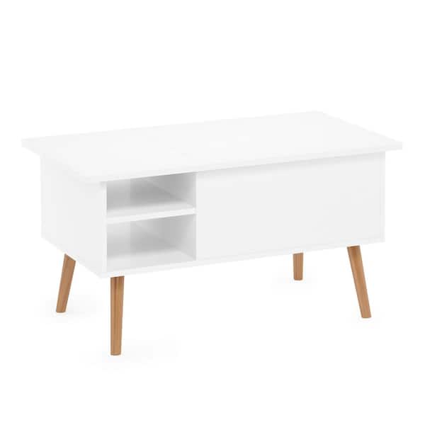 Furinno Jensen 35.43 in. Solid White Rectangle Wood Coffee Table With Lift Top