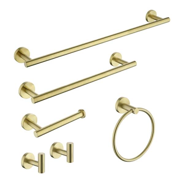 Unbranded Modern 6 Piece Wall-Mounted Stainless Steel Bathroom Wall Mount Towel Rack Set in Brushed Gold