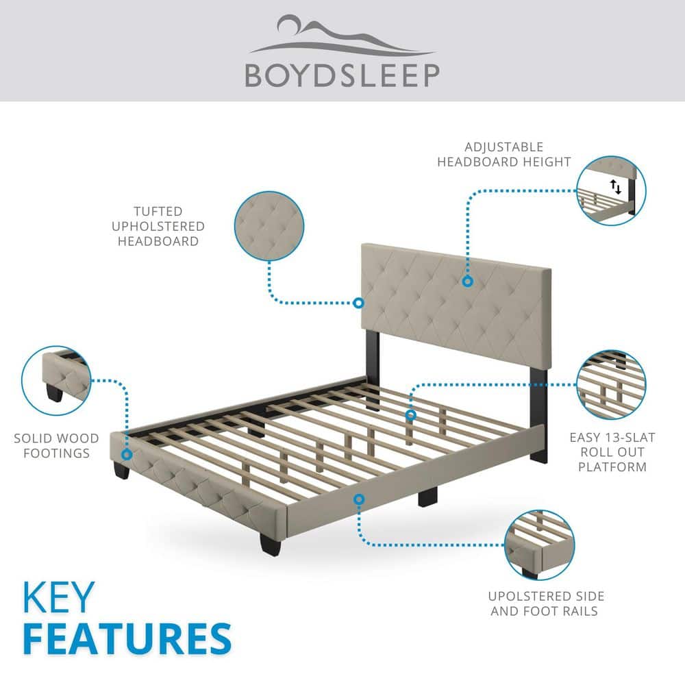 Chloe Gray Linen Upholstered Platform Bed Frame with Tufted Headboard
