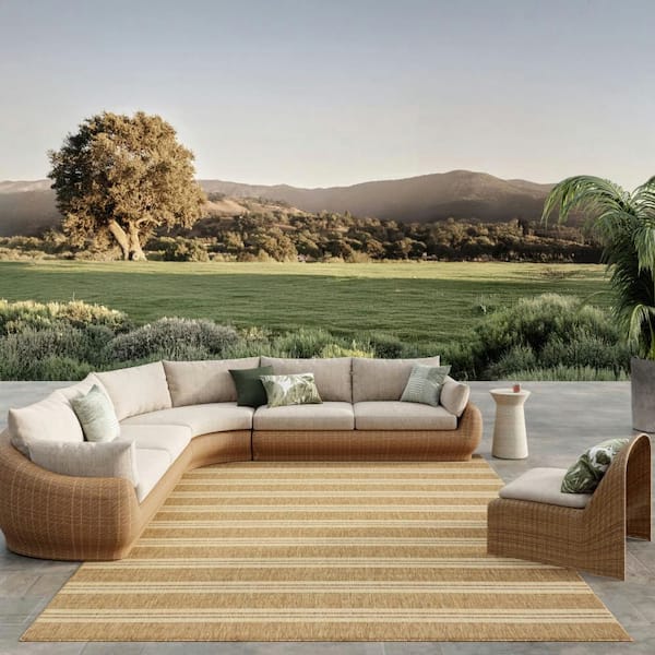Horizon Indoor/Outdoor Natural 9 ft. x 12 ft. Stripes Contemporary Area Rug
