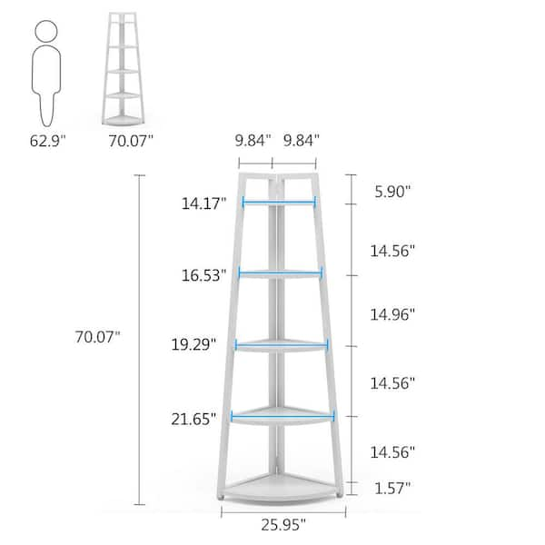 FC Design 70.75 in. White 5-Tier Corner Bookcase Display Storage Rack  Wooden Shelving Unit for Living Room Home Office 99JET100-2180 - The Home  Depot