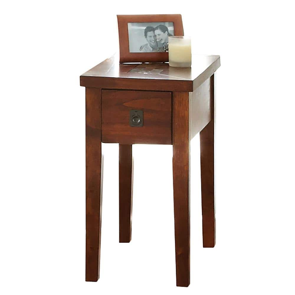 Transitional Medium Cherry Chairside End Table with Slate Inlay