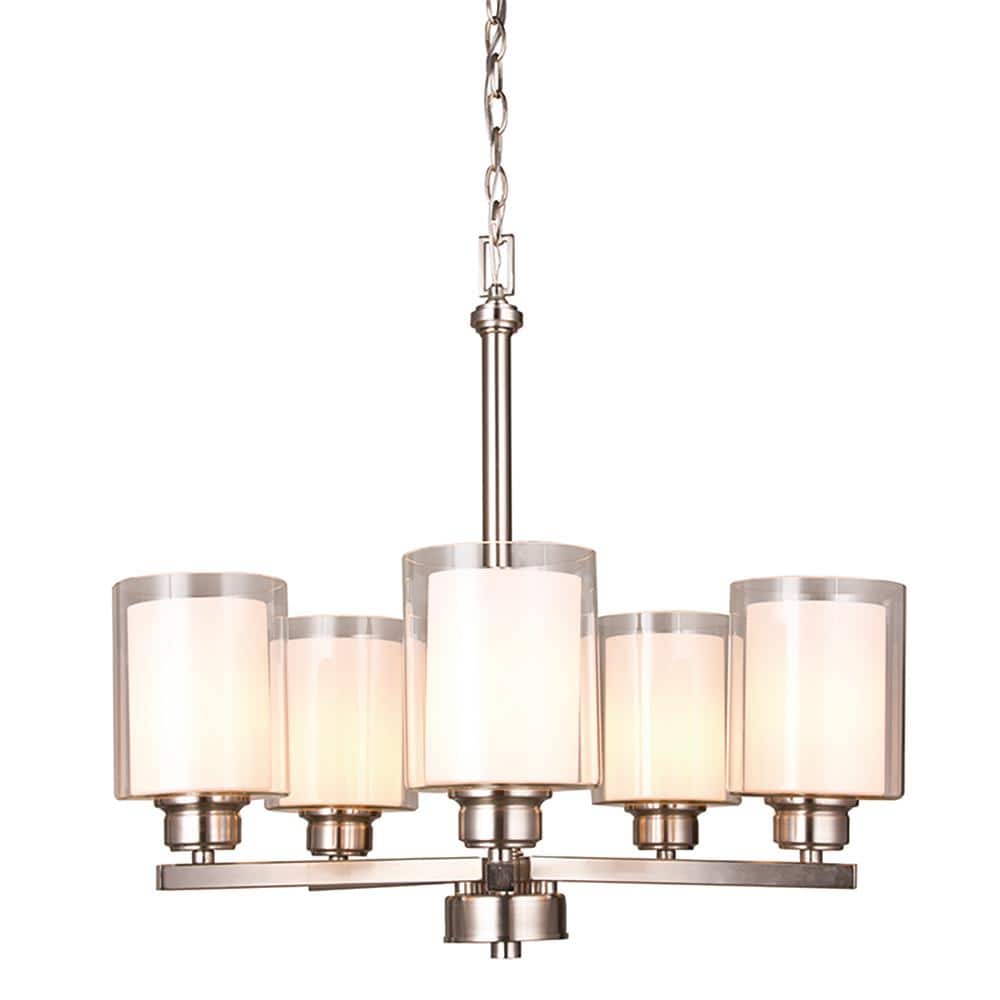 Satin Nickel 5-Light Chandelier with Double Glass Shades