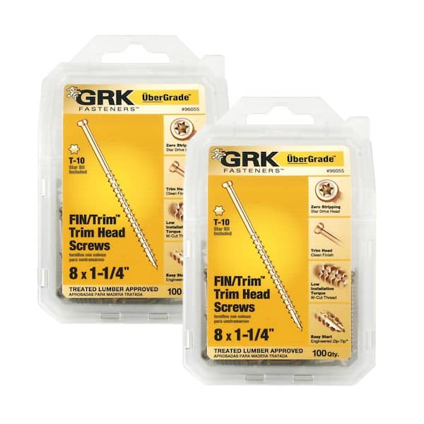 GRK Fasteners #8 x 1-1/4 in. Star Drive Trim-Head Finish Wood Screw Combo Kit 2 of (100-Pack)