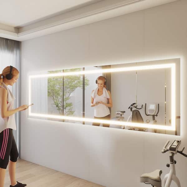 118 in. W x 36 in. H Rectangular Frameless LED Light Anti-Fog Bathroom Wall Mirror with Backlit and Front Light