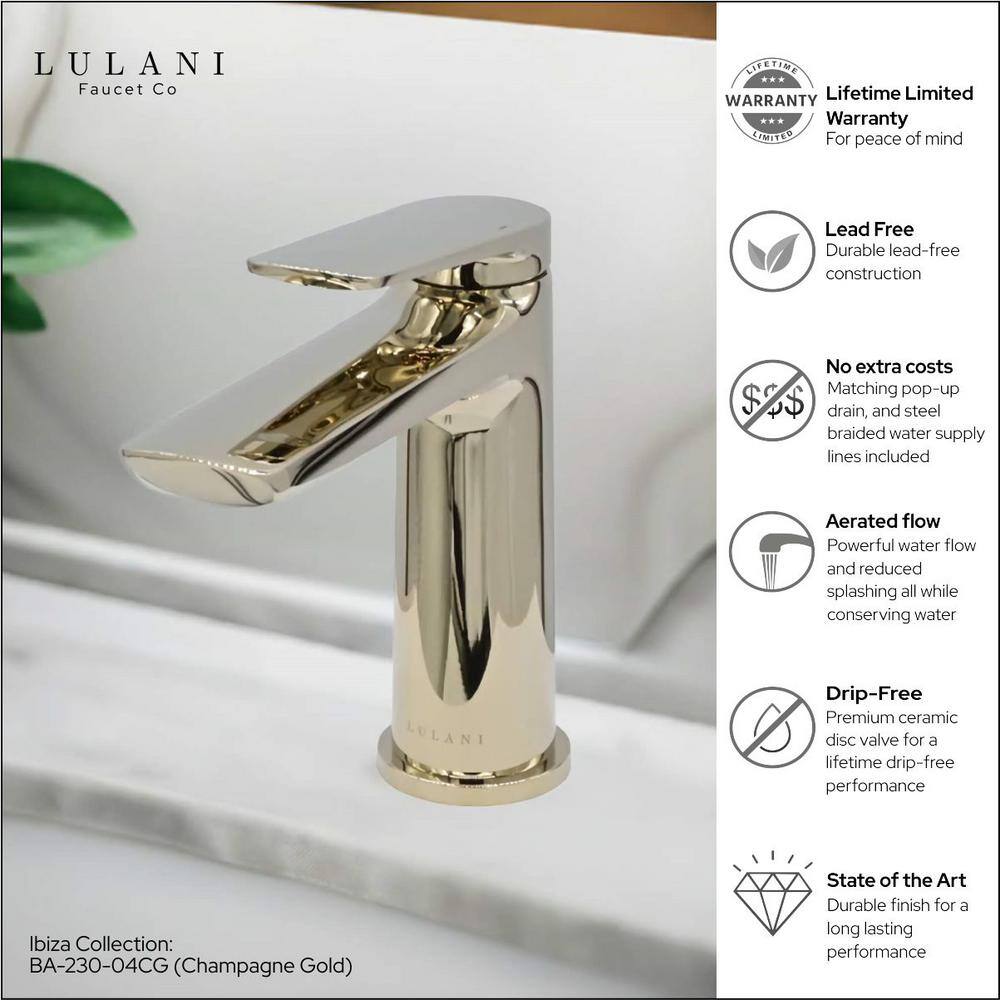 Champagne Gold Polished Brass Single Handle Bathroom Faucet