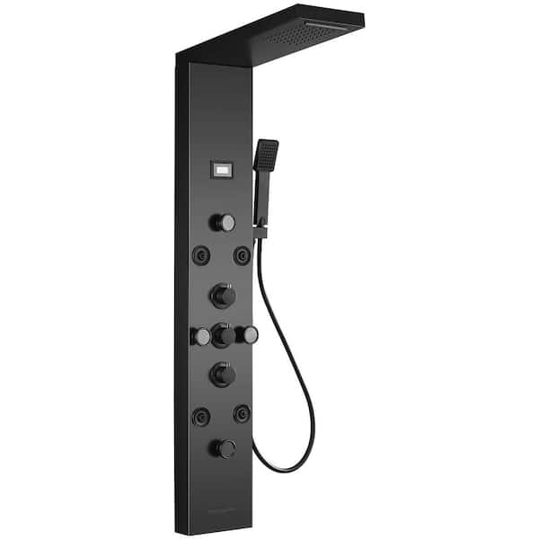 AKLFGN 8-Jet Rainfall Shower Tower Shower Panel System with Rainfall Waterfall Shower Head and Shower Wand in Matte Black