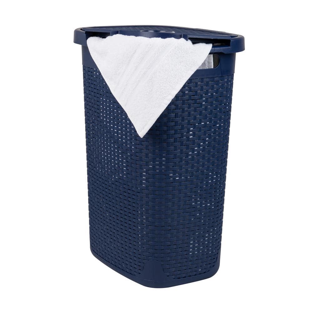 Mind Reader Navy 24.15 in. H x 13.75 in. W x 17.65 in. L Plastic Modern 40 L Slim Ventilated Rectangle Laundry Room Hamper with Lid