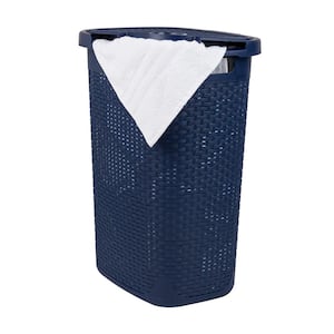Navy 24.15 in. H x 13.75 in. W x 17.65 in. L Plastic Modern 40 L Slim Ventilated Rectangle Laundry Room Hamper with Lid