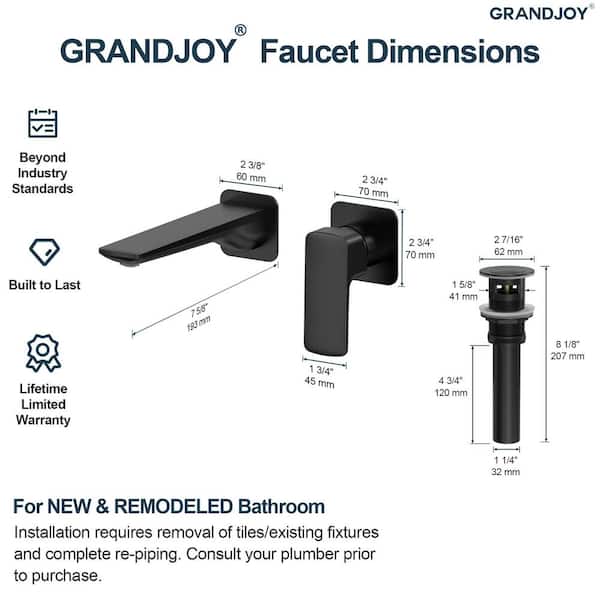 GRANDJOY Single-Handle Wall-Mounted Waterfall Vanity Sink Faucet
