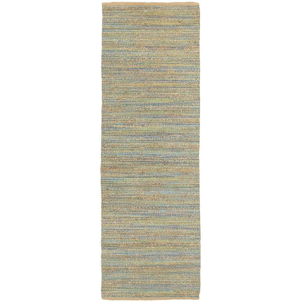 Natural Jute and Chenille Handwoven Tan/Blue/Green  2 ft. 6 in. x 7 ft. 9 i