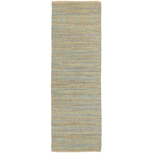 Natural Jute and Chenille Handwoven LR03302 Tan/Blue/Green  2 ft. 6 in. x 7 ft. 9 in. Area Rug