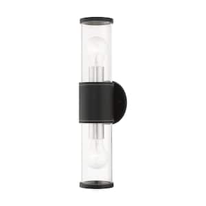 Barstow Textured Black Outdoor ADA Sconce-17 in. Hardwired, with No Bulbs Included