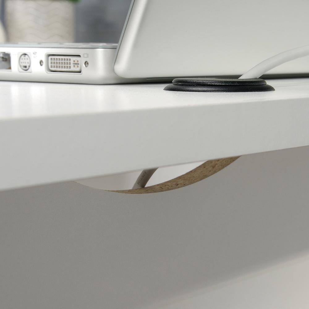 Soft White L-Shaped Executive Desk with Drawer and Filing Cabinet