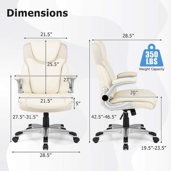 Faux Leather Swivel Ergonomic Office Chair PU Leather Executive with Flip-up Armrests in Beige