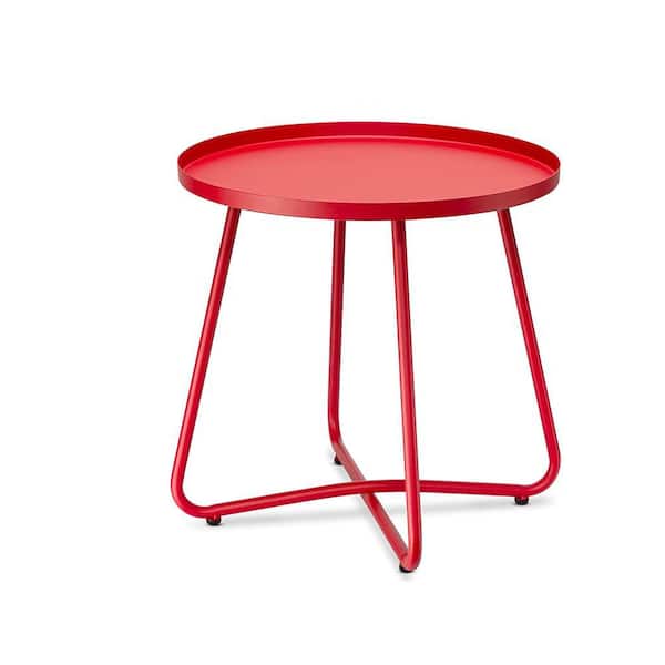 Phewnyzo Red Round Metal 17.72 Outdoor Side Table with Extension