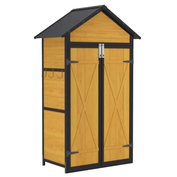 Misopily 3 ft. W x 2 ft. D Outdoor Wood Storage Shed Cabinet with Waterproof Roof Lockable Doors Removable Shelves Brown