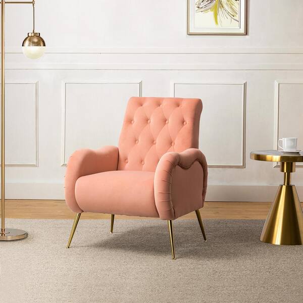 pink suede armchair