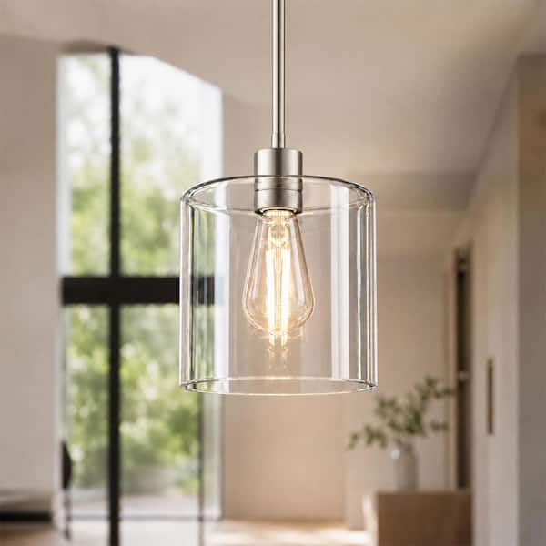 8 in. 1-Light Modern Nickel Island Pendant Light Rustic Farmhouse Industrial Hanging Light for Kitchen Dinin