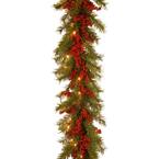 Decorative Collection 9 ft. Valley Pine Garland with Battery Operated Warm White LED Lights