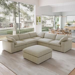 120.45 in. Square Arm Linen Velvet 6-Piece Modular Free Combination Sectional sofa with Ottoman in Light Khaki