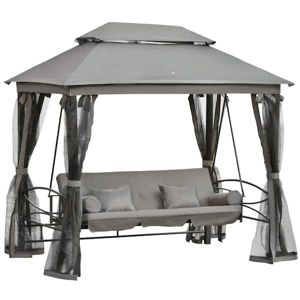 Outsunny 67.75 in. 3-Person Grey Metal Patio Swing 84A-056CG - The 