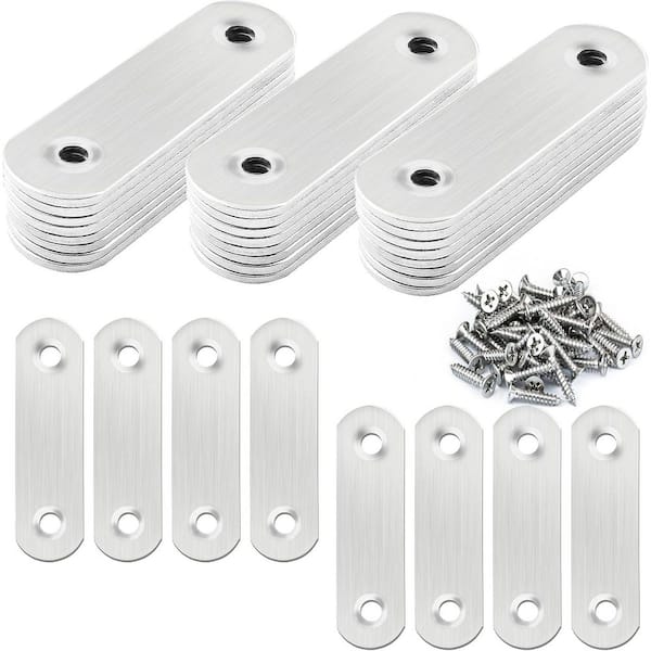 32 Pcs 2. 36x0. 63 in. 1.6-Gauge Stainless Steel Flat Plate Straight Bracket with 64 Screws for Furniture Support