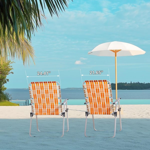 Karl home Orange and White Patio Steel Folding Beach Chair (Set of 2)