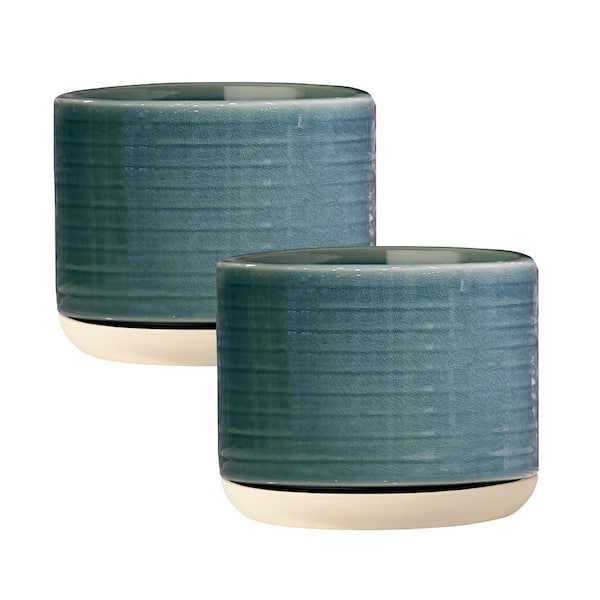 Vado 4 qt. Ceramic Indoor Planter (L x 8.1 in. W x 8.1 in. H x 6.7 in. ) in Sea Blue Finish (2 Pack)