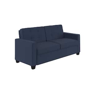 Donna 74.5 in. Blue Linen 3-Seat Queen Size Sleeper Sofa with Memoir Memory Foam Mattress
