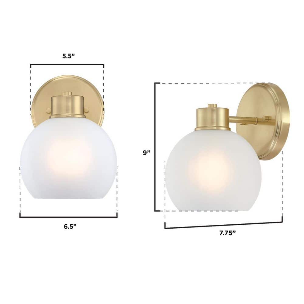 Champagne Brass 9" Wall Sconce with Frosted Glass Globe