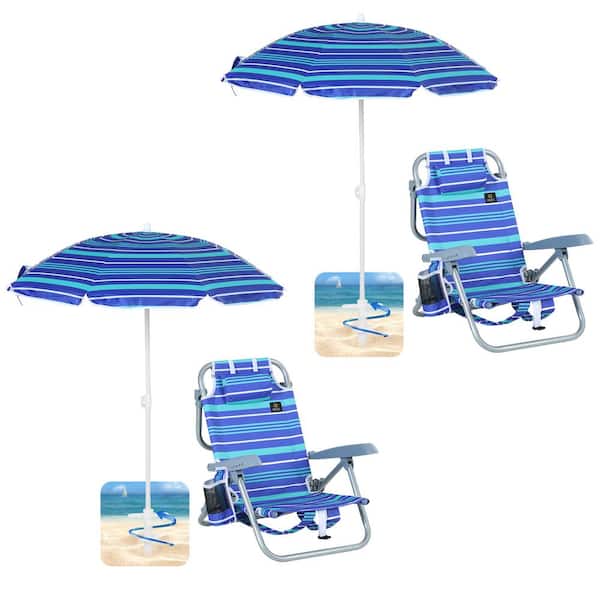 Unbranded Toddler Beach Chair Kids Beach Chair Kids Camping Chair 5 Reclining Positions Kids Folding Chair with Umbrella (2-Pack)