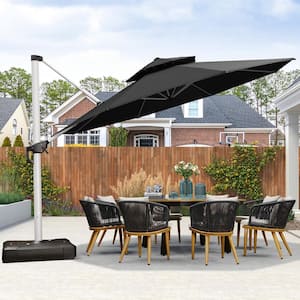 13 ft. Octagon High-Quality Aluminum Cantilever Polyester Outdoor Patio Umbrella with Stand, Black