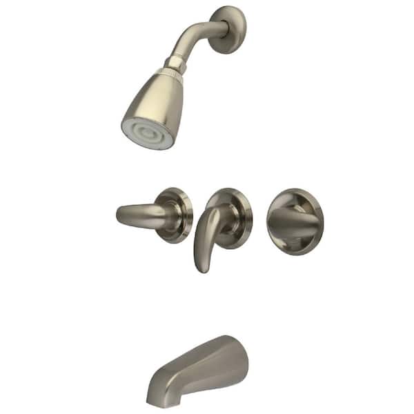 Kingston Brass Legacy 3-Handle 1-Spray Tub and Shower Faucet in Brushed Nickel (Valve Included)