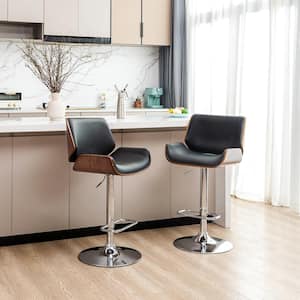 45.75 in. H Mid-Century Modern Black PU and Walnut Bentwood Adjustable Height Medium-High Back Swivel Bar stool