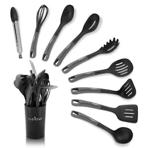 10 Pcs. Silicone Heat Resistant Kitchen Cooking Utensils Set - Non-Stick Baking Tools with PP Holder (Gray and Black)