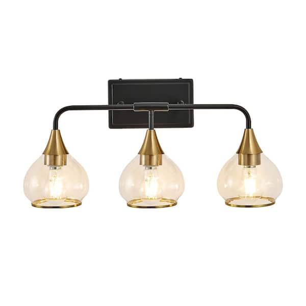 Modern 23 in. 3-Light Gold Vanity Light Wall Sconce with Clear Glass Shades
