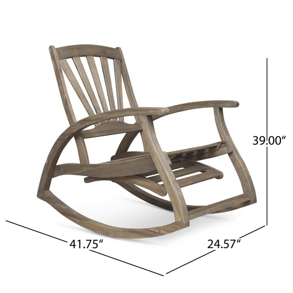 Gray Acacia Wood Outdoor Rocking Chair with Footrest
