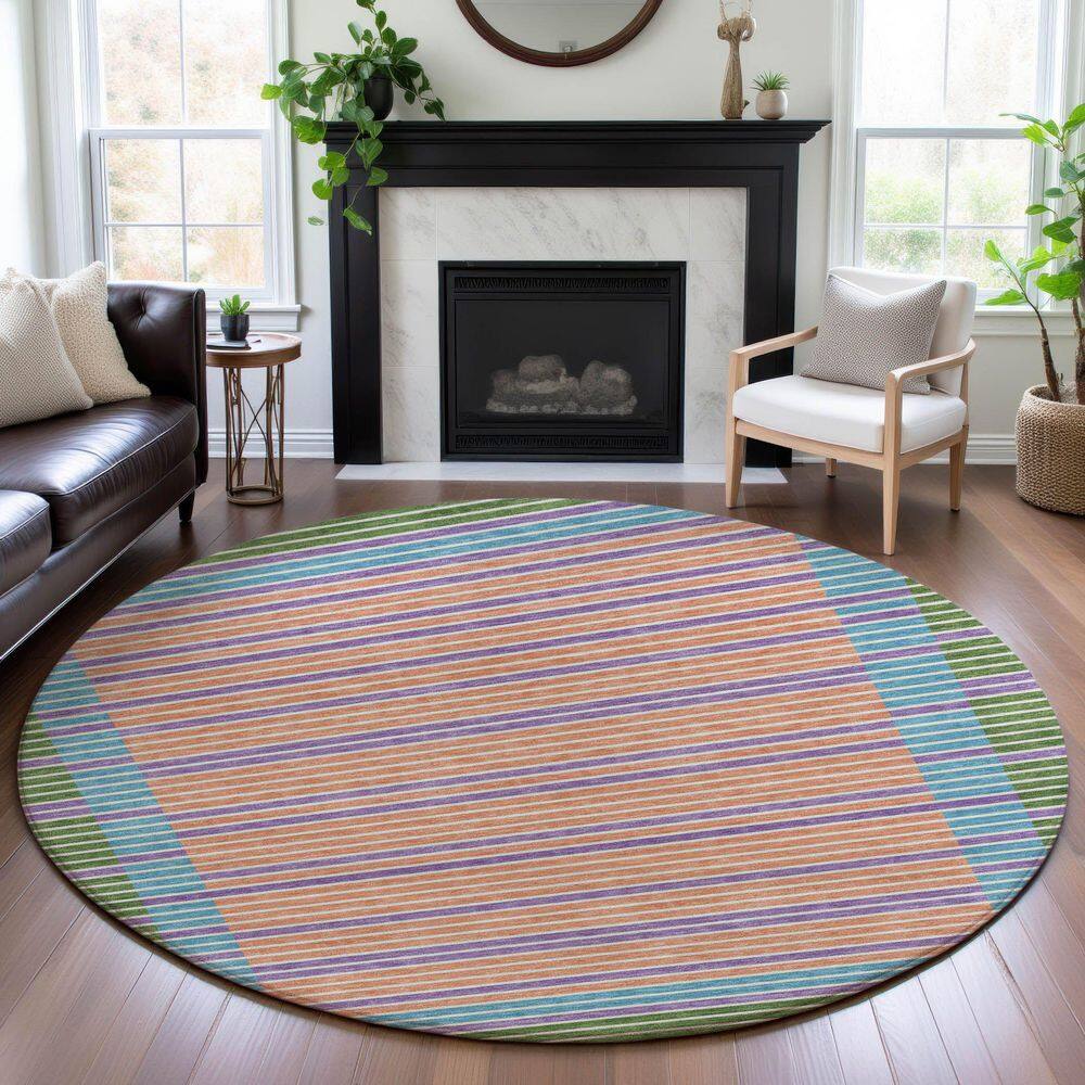 Mayfield Premium Machine Washable Abstract AMF1398 Lime 8 ft. x 8 ft. Round Rug price history on PriceWatchPro