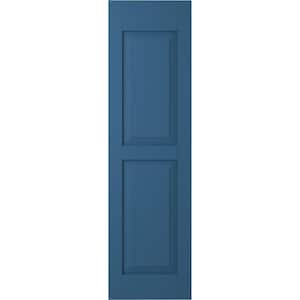 12 in. W x 36 in. H Americraft 2-Equal Flat Panel Exterior Real Wood Shutters Pair in Sojourn Blue