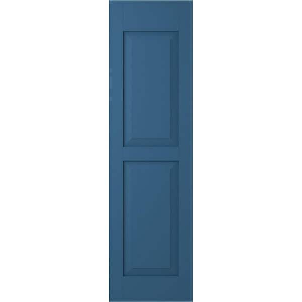 Ekena Millwork 12 in. W x 36 in. H Americraft 2-Equal Flat Panel Exterior Real Wood Shutters Pair in Sojourn Blue