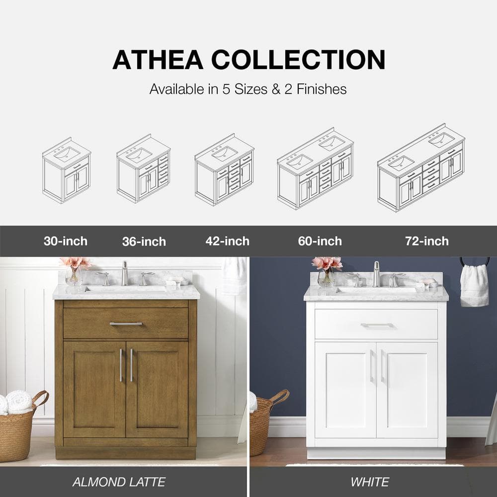 Almond Latte 30" Freestanding Bathroom Vanity with Marble Countertop