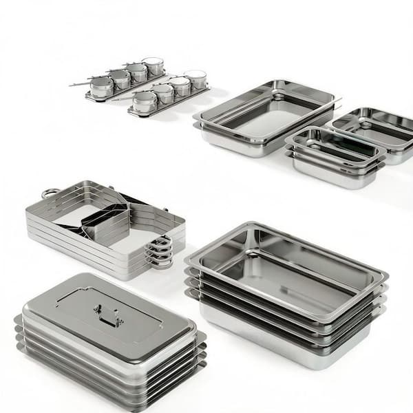 9 qt. Chafing Dishes Buffet Set 4-Pack, Stainless Steel Multi-Size Food Pans, Ideal for Weddings Parties Festivals