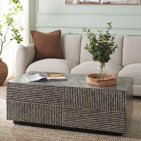 Hamza 47.6 in. Multi/Black Rectangle Wood Coffee Table