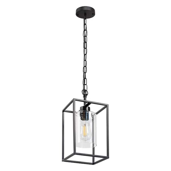 Black 1-Light Pendant Lighting with Glass Shade, Versatile Hanging Light for Kitchen Island and Living Room